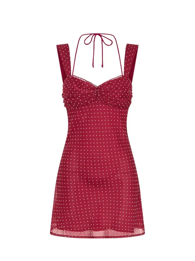 Stylish A Line Sweetheart Red Polka Dots Short Homecoming Dress with Criss Cross Back