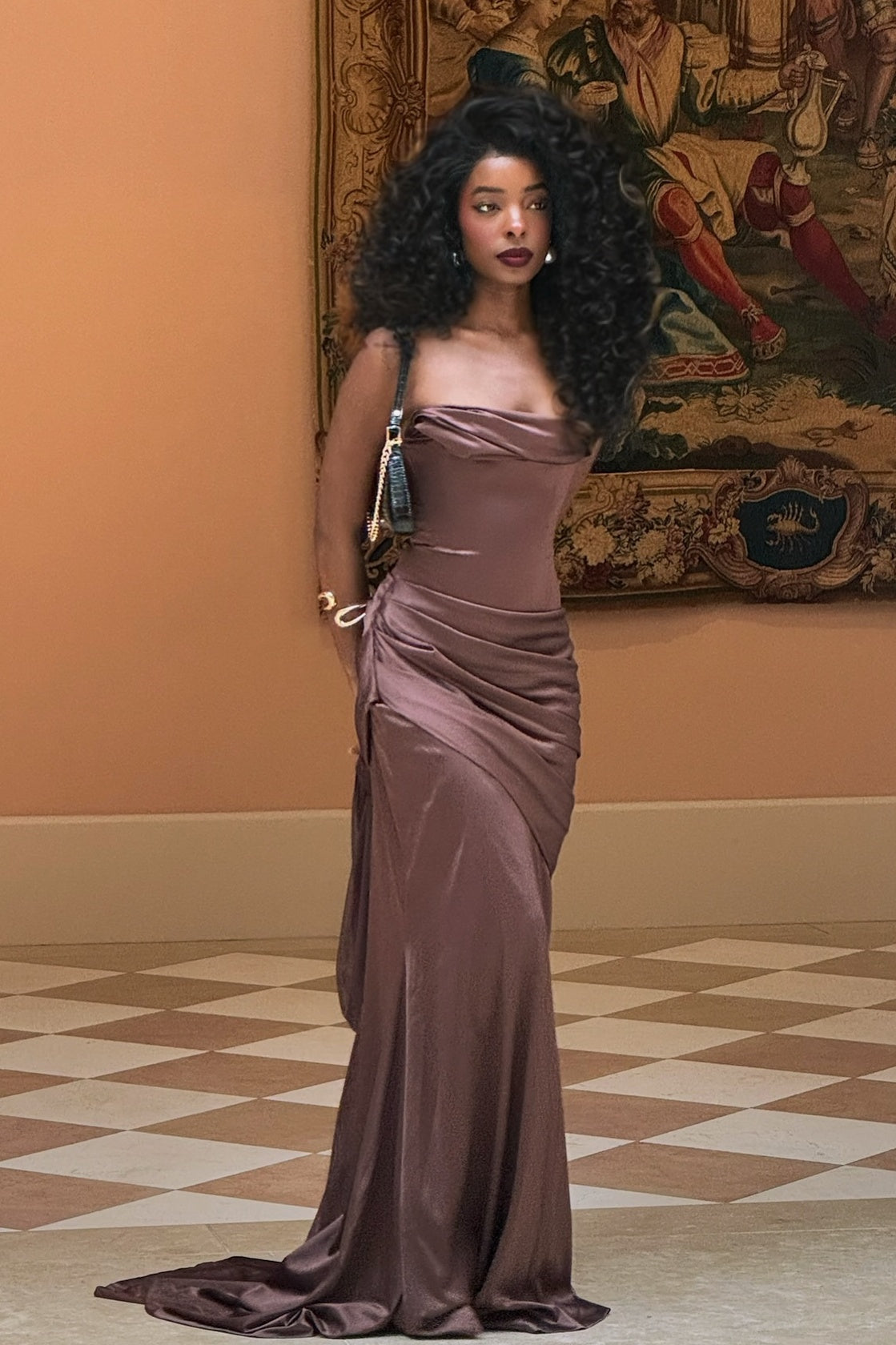 Stylish Mermaid Strapless Brown Long Party Dress with Ruched - VelvetHem