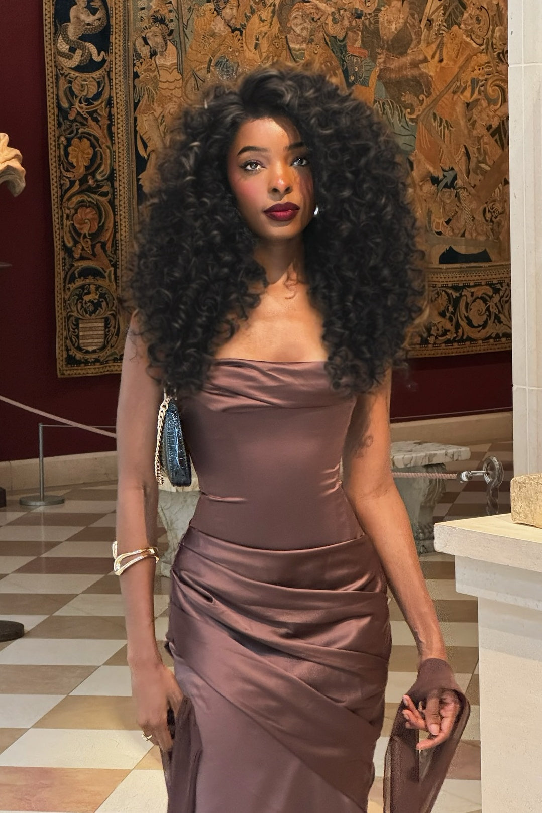 Stylish Mermaid Strapless Brown Long Party Dress with Ruched - View 4 | VelvetHem
