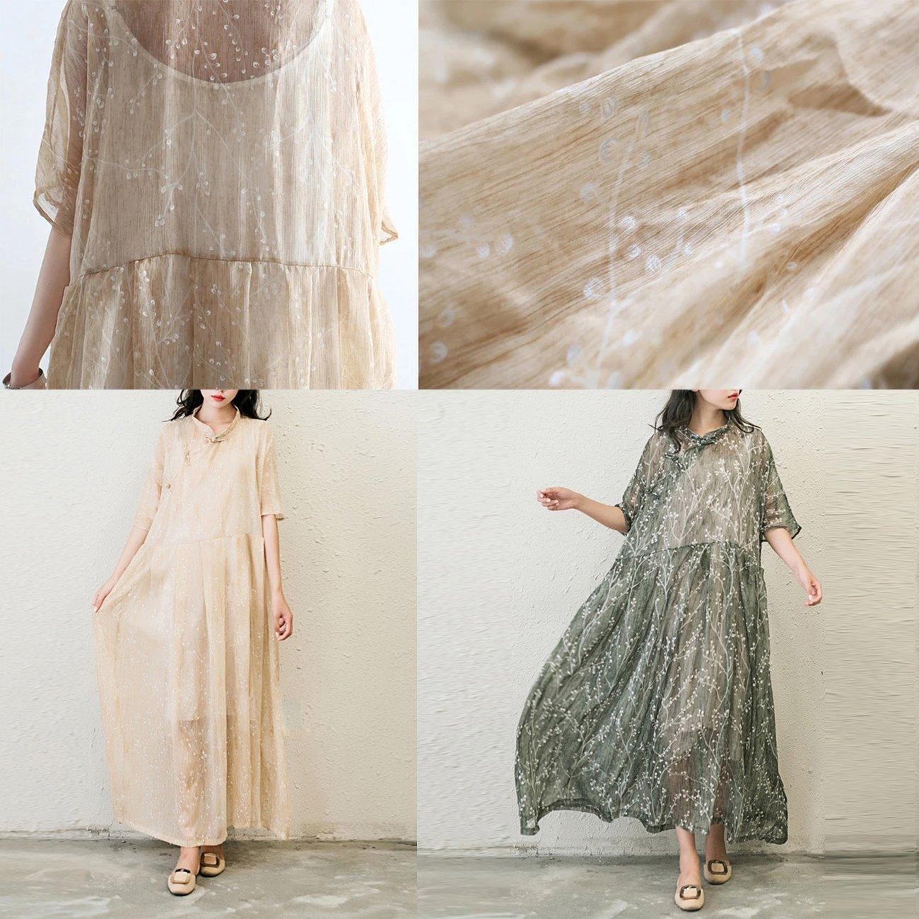 Stylish Print Chiffon Dresses Plus Size Casual Sundress Button Half Sleeve Maxi Dress