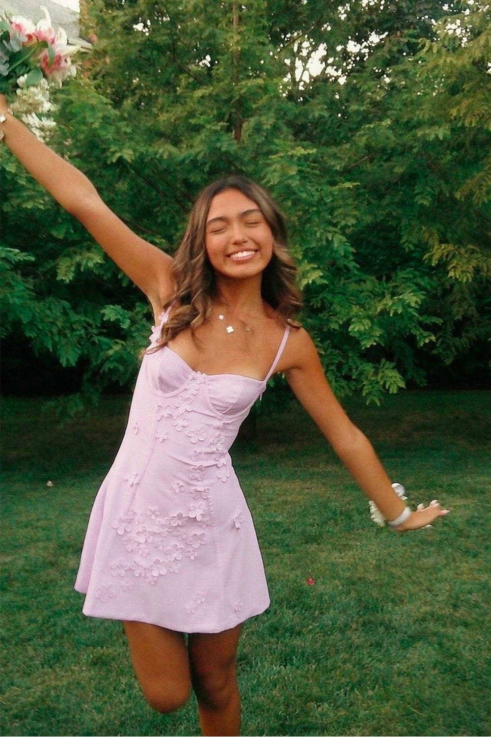 Stylish A Line Spaghetti Straps White Short Homecoming Dress with Appliques