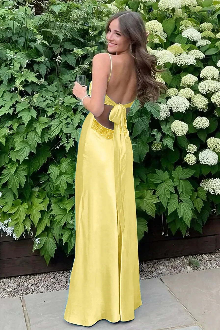 Stylish Sheath Spaghetti Straps Blue Long Prom Dress with Backless - View 9 | VelvetHem
