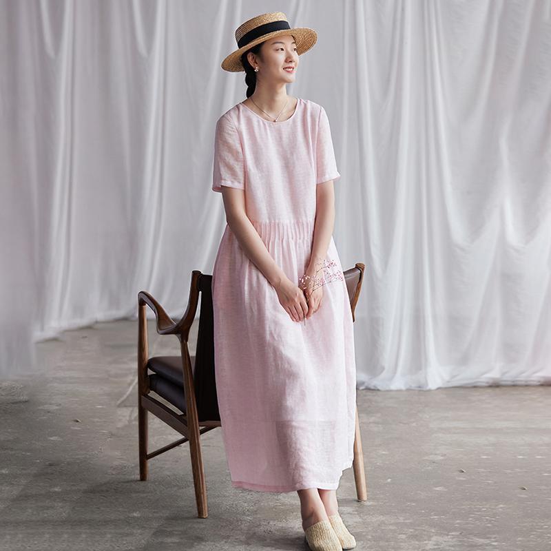 Summer Round Neck Back Lacing Pink Dress