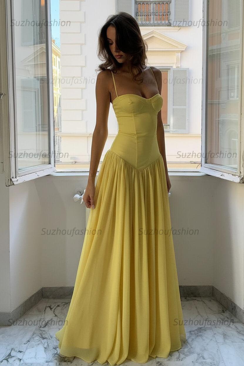 Suzhoufashion A Line Spaghetti Straps Pink Corset Prom Dress With Ruffles Formal Evening Gown