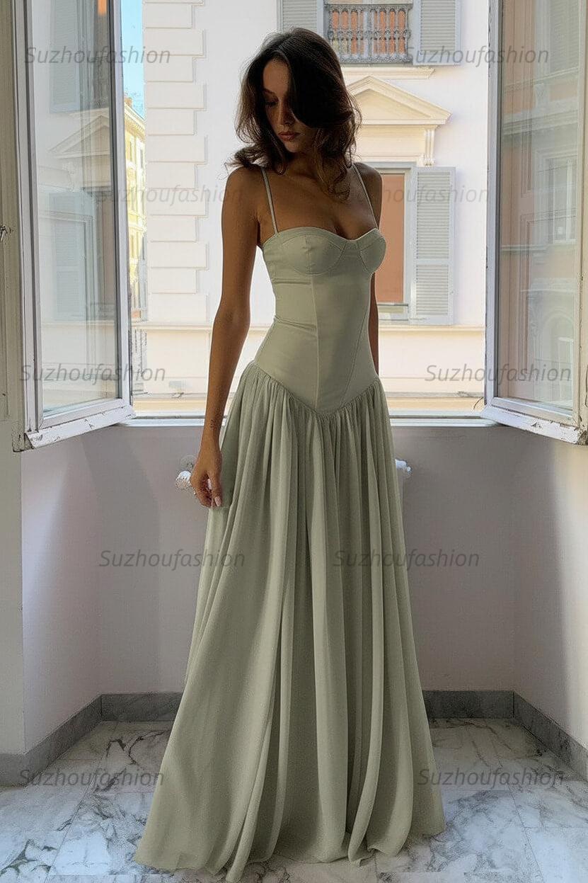 Suzhoufashion A Line Spaghetti Straps Pink Corset Prom Dress With Ruffles Formal Evening Gown