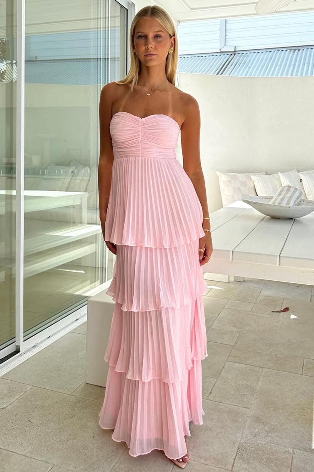 Suzhoufashion A Line Sweetheart Pink Long Prom Dress With Ruffles Formal Evening Gown