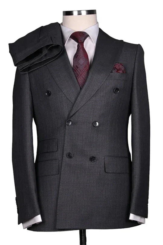 Suzhoufashion Black Double Breasted Close Fitting Formal Men Suits