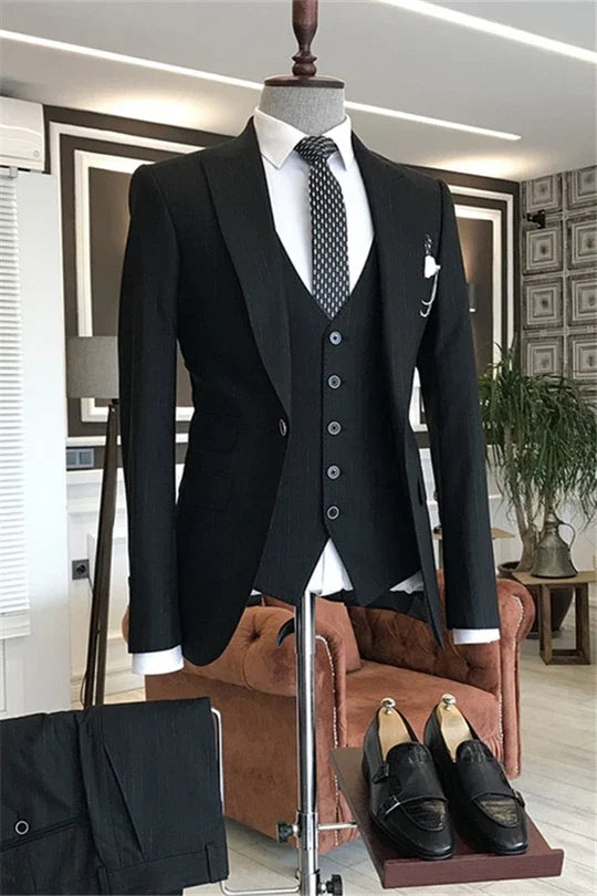 Suzhoufashion Black One Button Close Fitting Prom Men Suits