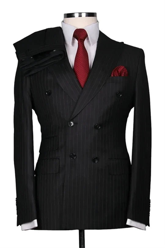 Suzhoufashion Black Striped Double Breasted Men Suits