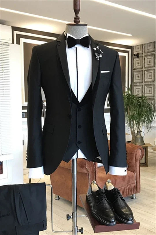 Suzhoufashion Black Three Pieces Notched Lapel Wedding Men Suits