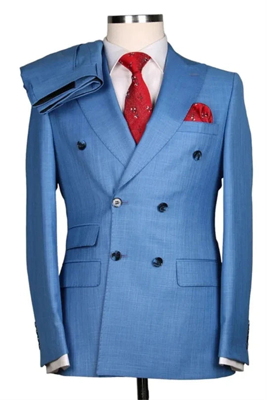 Suzhoufashion Blue Double Breasted Prom Men Suits