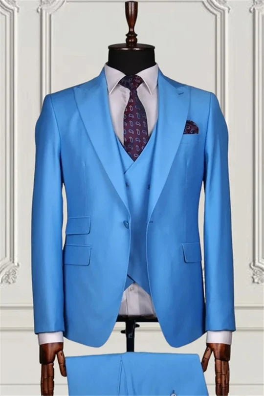 Suzhoufashion Blue Single Breasted Peaked Lapel Formal Business Men Suits