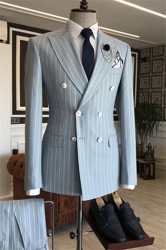 Suzhoufashion Blue Striped Two Pieces Bespoke Slim Fit Men Suits For Prom
