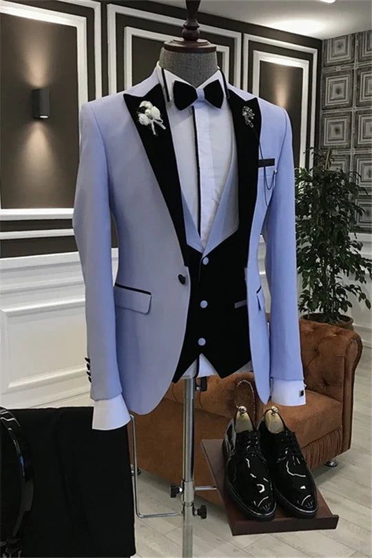Suzhoufashion Blue Three Pieces Peaked Lapel Prom Men Suits