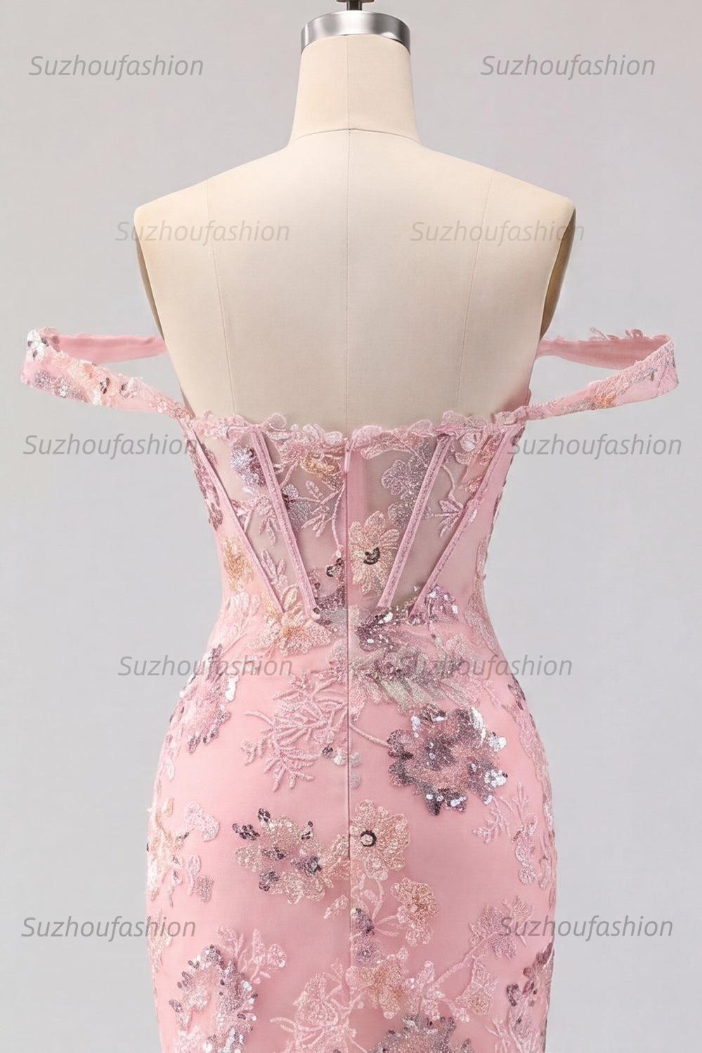 Suzhoufashion Blush Floral Beaded Corset Tight Short Homecoming Dress