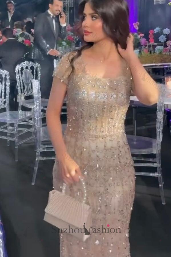 Suzhoufashion Cap Sleeve Formal Dress Beaded Sheath/Column Evening Gown