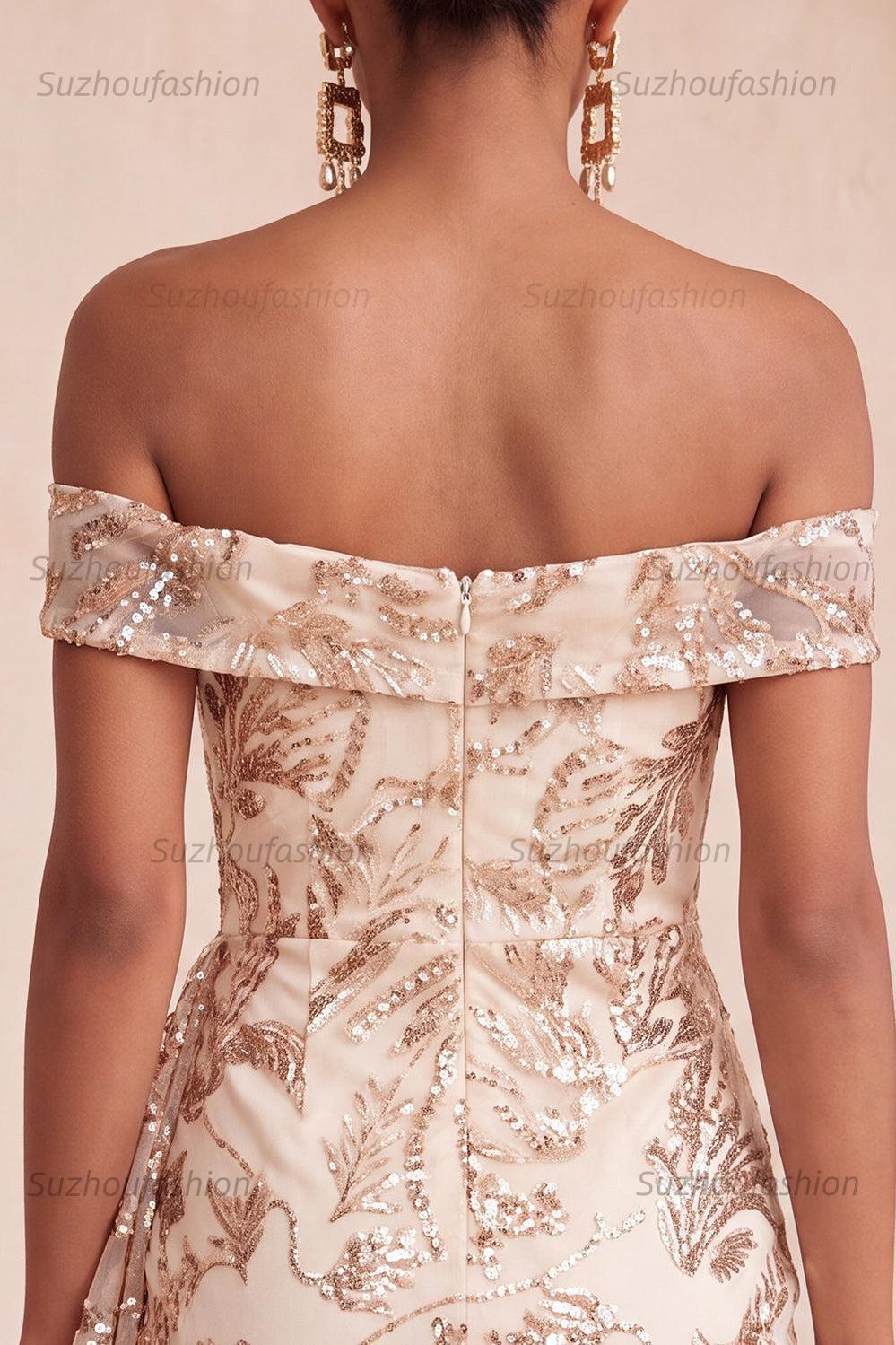Suzhoufashion Champagne Floral Sequins Tight Short Homecoming Dress