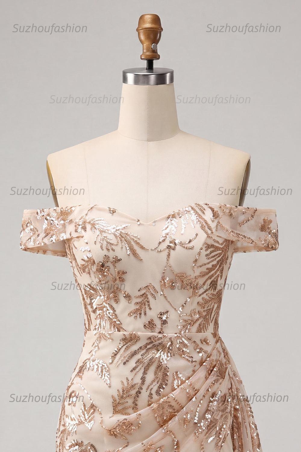 Suzhoufashion Champagne Floral Sequins Tight Short Homecoming Dress