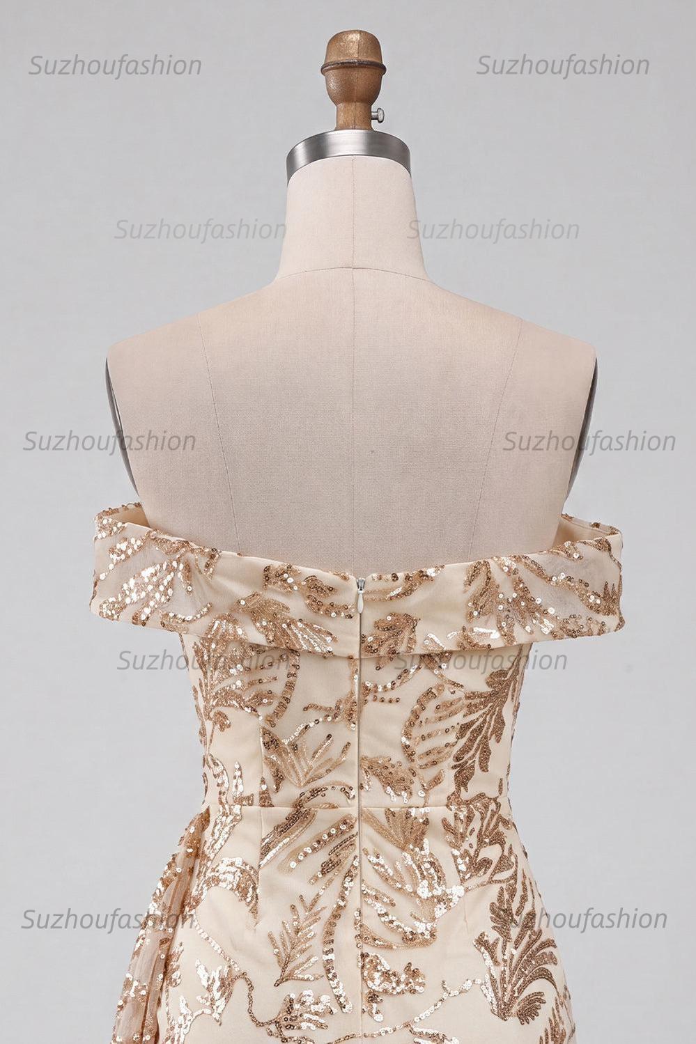 Suzhoufashion Champagne Floral Sequins Tight Short Homecoming Dress