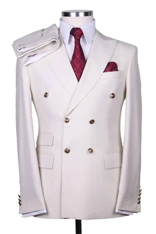 Suzhoufashion Classic White Double Breasted Men Suits