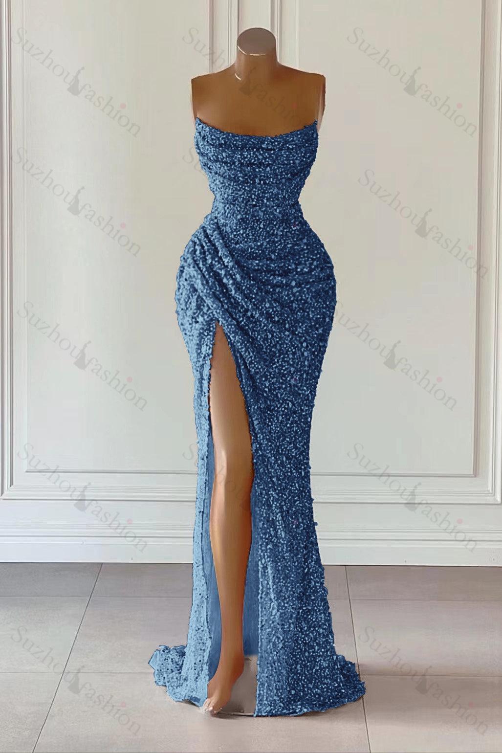 Suzhoufashion Classy Pink Sequins Sleeveless Evening Dresses With Split