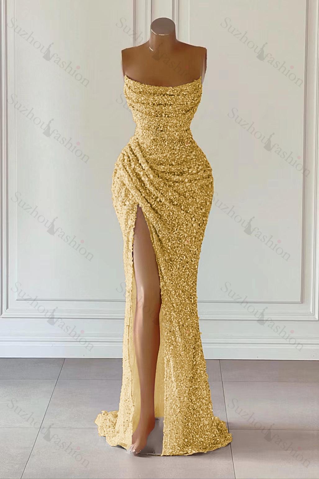 Suzhoufashion Classy Pink Sequins Sleeveless Evening Dresses With Split