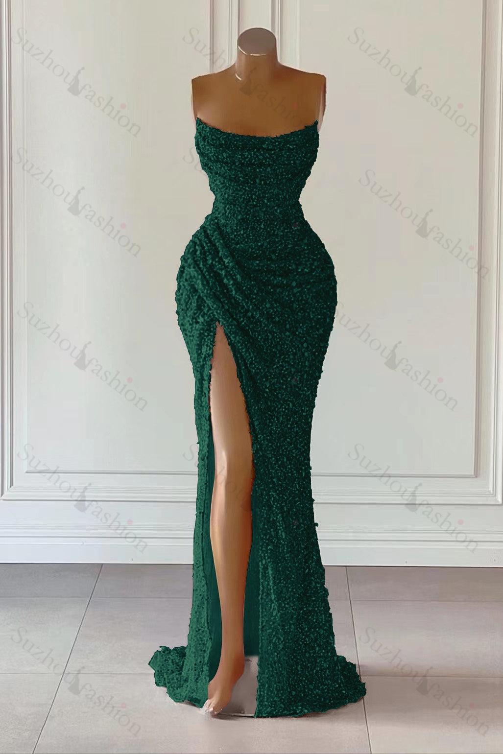 Suzhoufashion Classy Pink Sequins Sleeveless Evening Dresses With Split