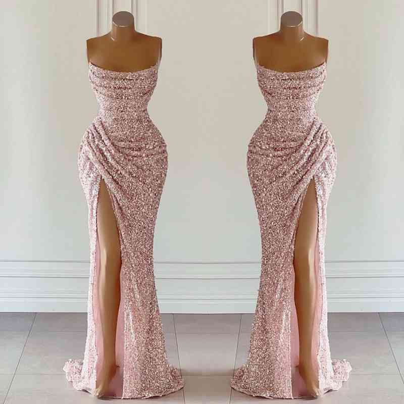 Suzhoufashion Classy Pink Sequins Sleeveless Evening Dresses With Split
