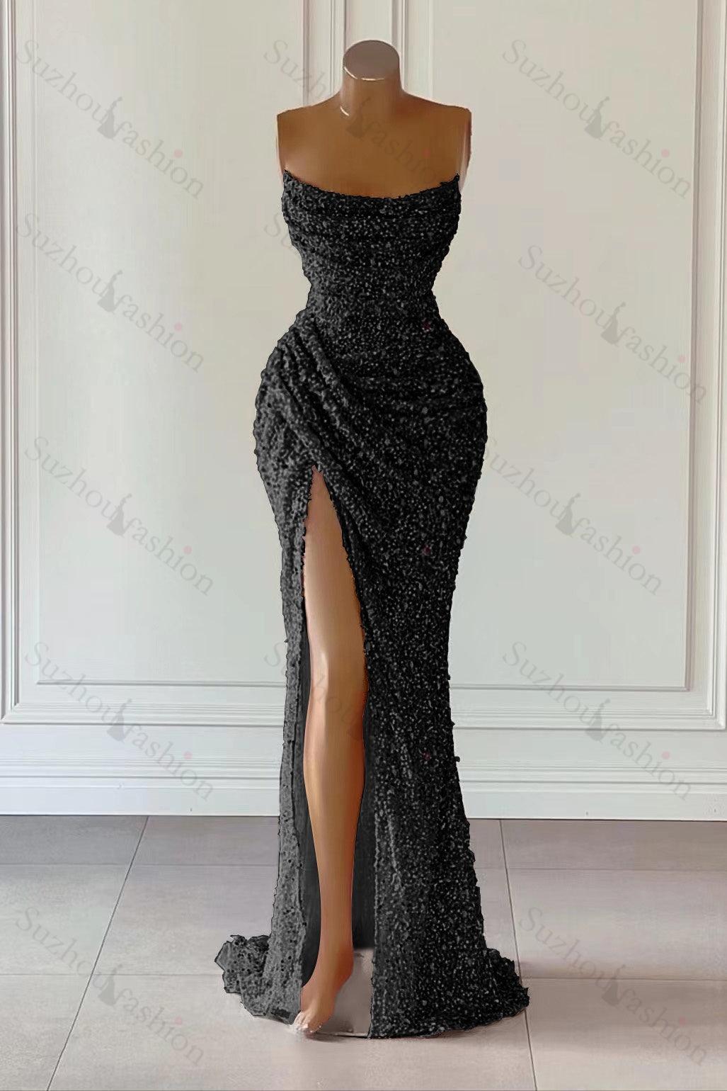 Suzhoufashion Classy Pink Sequins Sleeveless Evening Dresses With Split