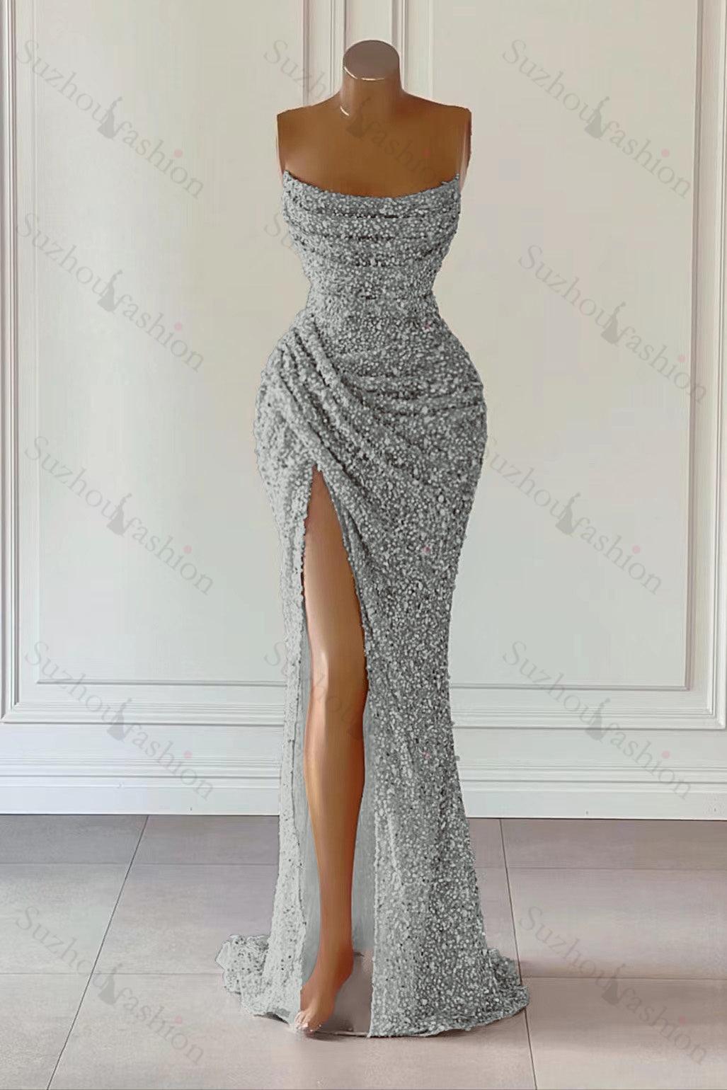Suzhoufashion Classy Pink Sequins Sleeveless Evening Dresses With Split