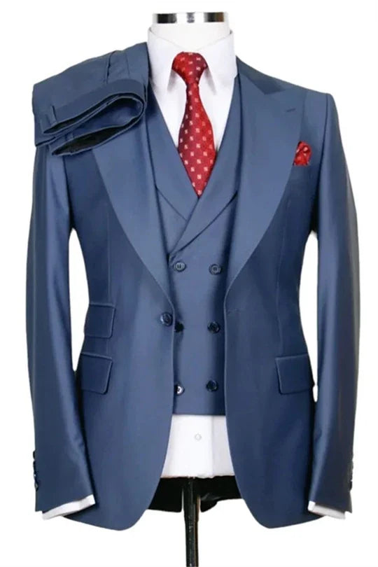 Suzhoufashion Dark Blue Peaked Lapel Single Breasted Business Men Suits