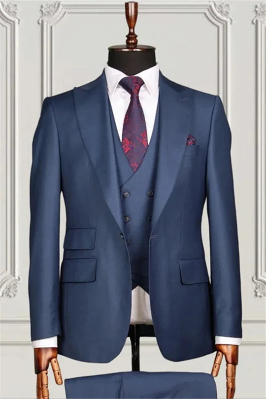 Suzhoufashion Dark Blue Three Pieces Slim Fit Prom Men Suits