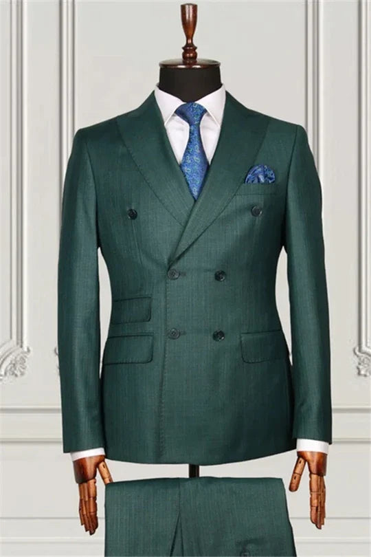 Suzhoufashion Dark Green Double Breasted Formal Business Men Suits