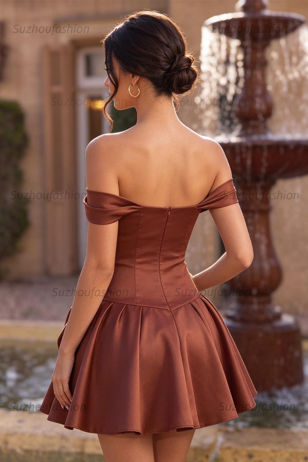 Suzhoufashion Desert Rose A-Line Satin Short Homecoming Dress with Bow
