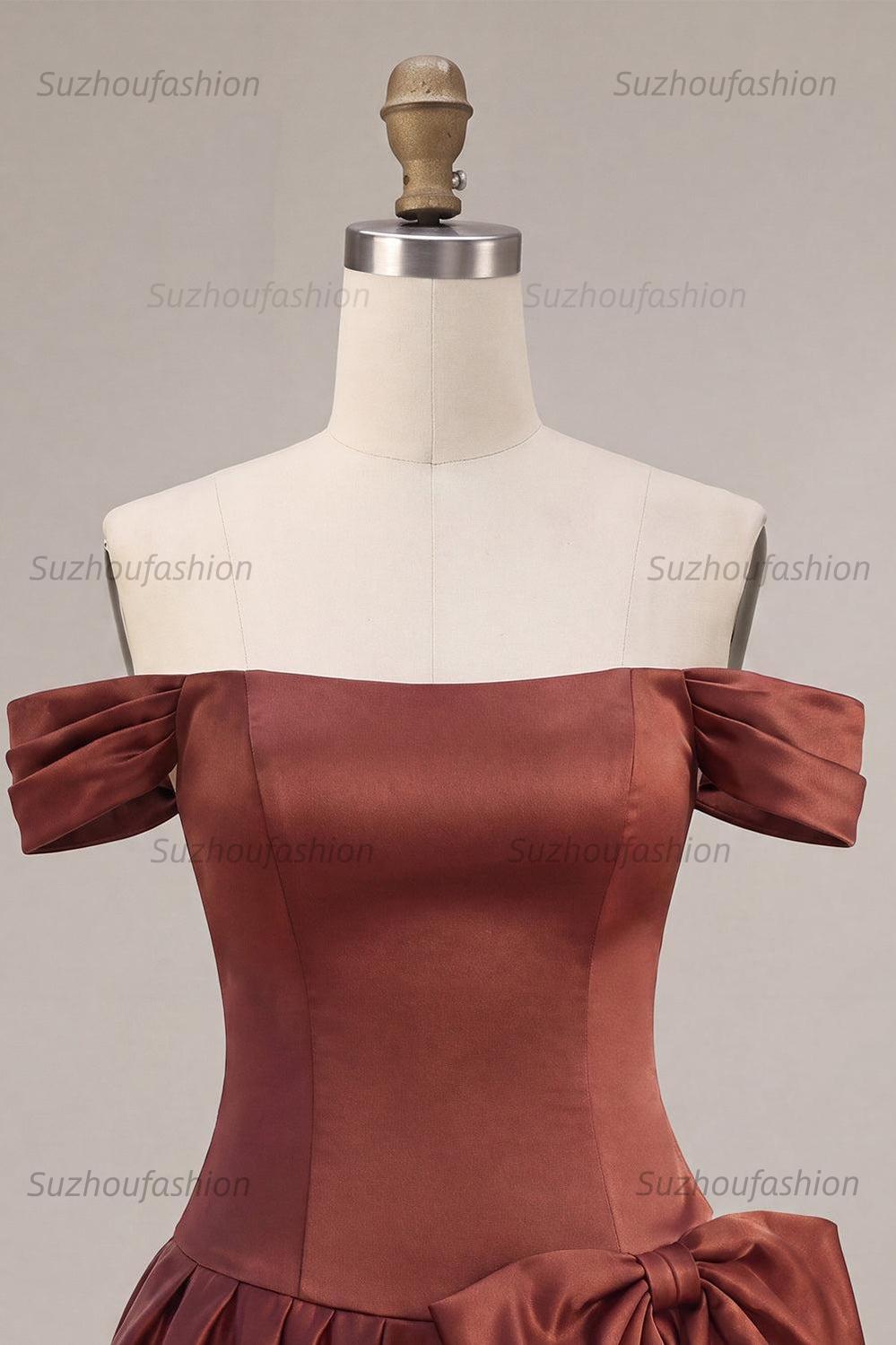 Suzhoufashion Desert Rose A-Line Satin Short Homecoming Dress with Bow