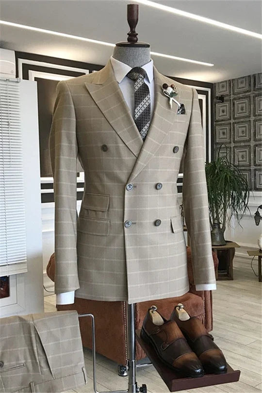 Suzhoufashion Double Breasted Peaked Lapel Business Men Suits