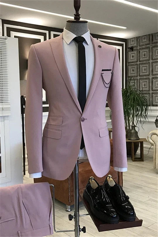 Suzhoufashion Dusty Pink One Button Slim Fit Prom Men Suits