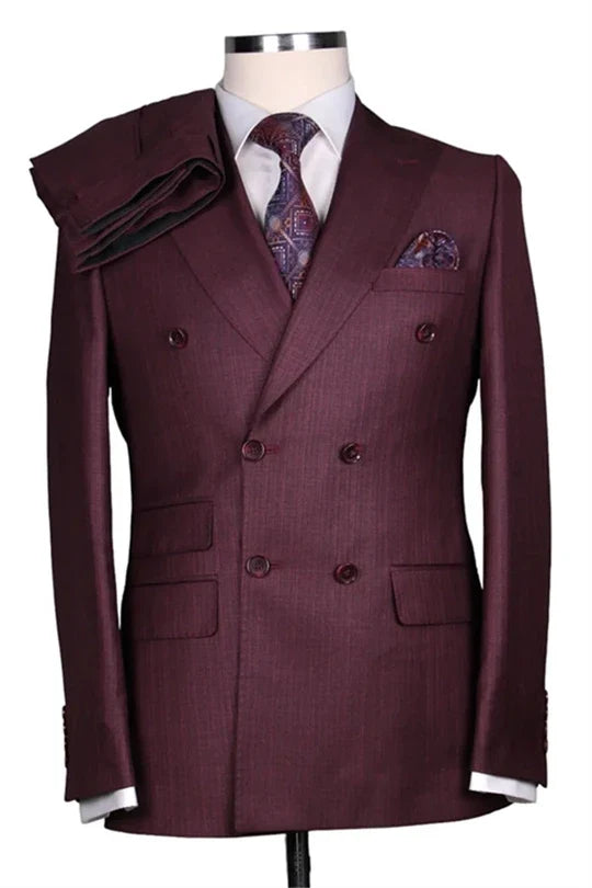 Suzhoufashion Elegant Burgundy Peaked Lapel Two Pieces Slim Fit Wedding Men Suits