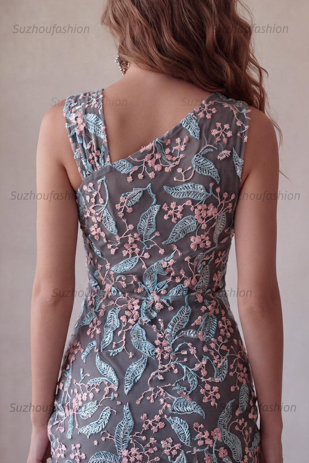 Suzhoufashion Floral Black Ruched Tight Short Homecoming Dress with Rhinestone