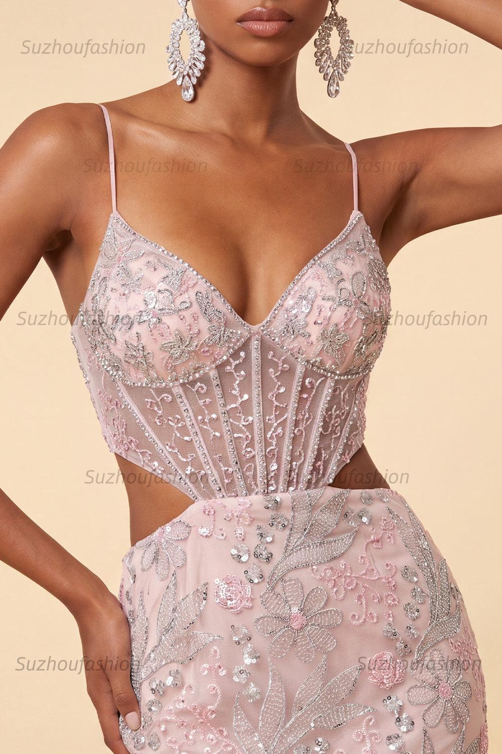Suzhoufashion Floral Blush Corset Tight Cut Out Short Homecoming Dress