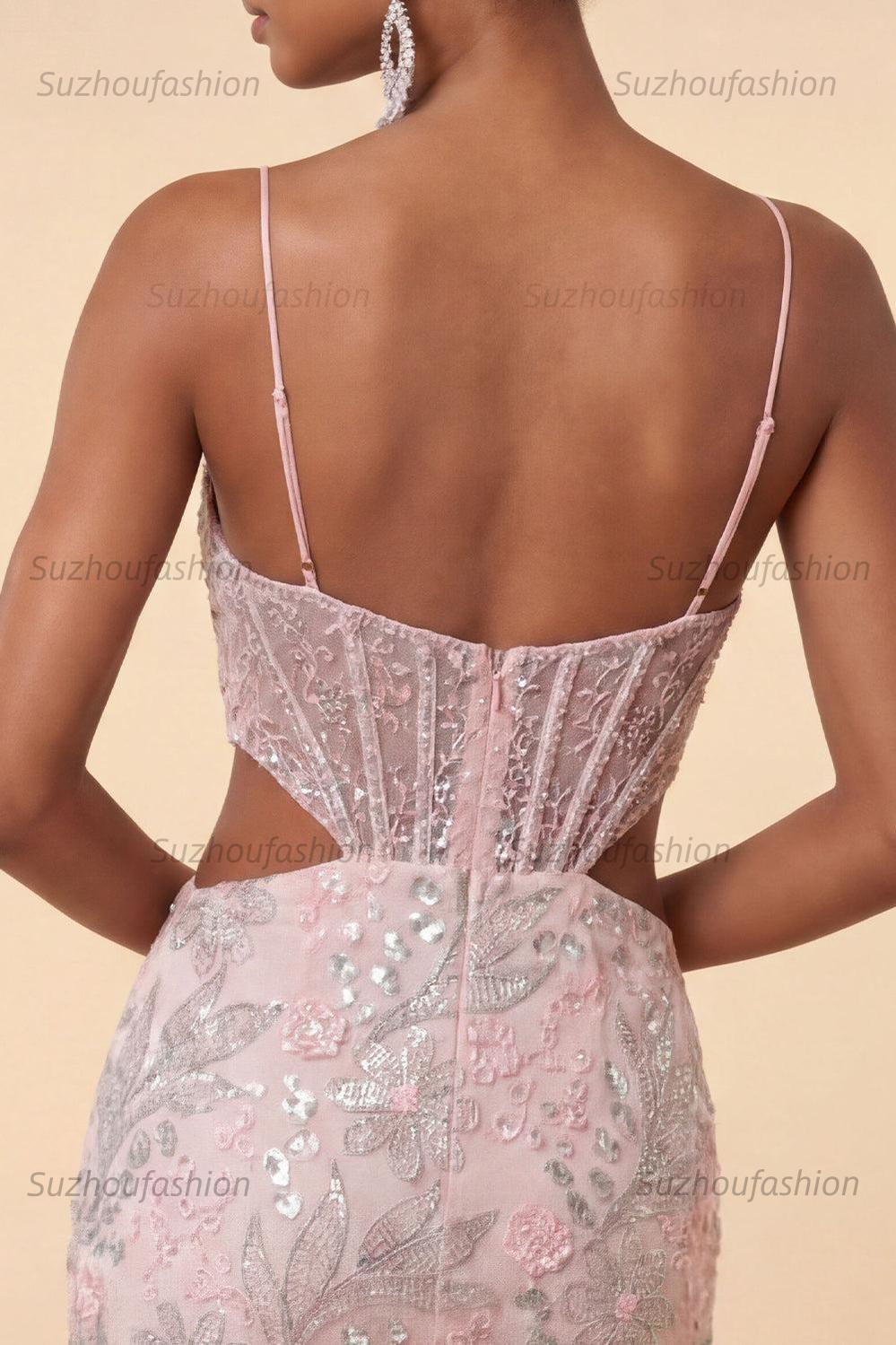 Suzhoufashion Floral Blush Corset Tight Cut Out Short Homecoming Dress