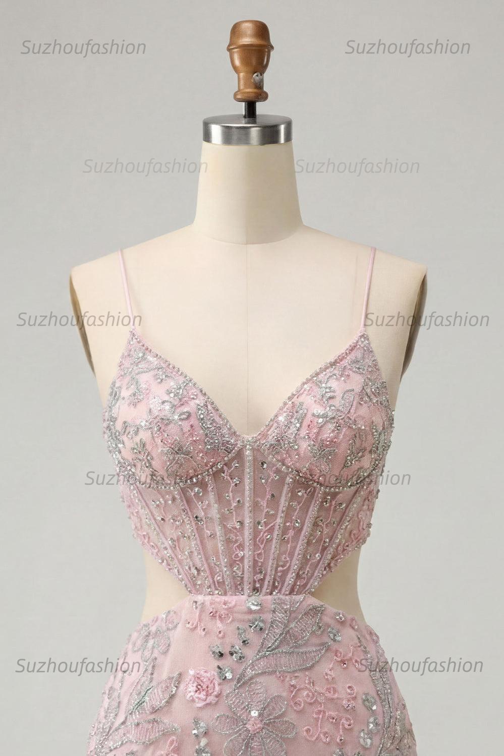 Suzhoufashion Floral Blush Corset Tight Cut Out Short Homecoming Dress