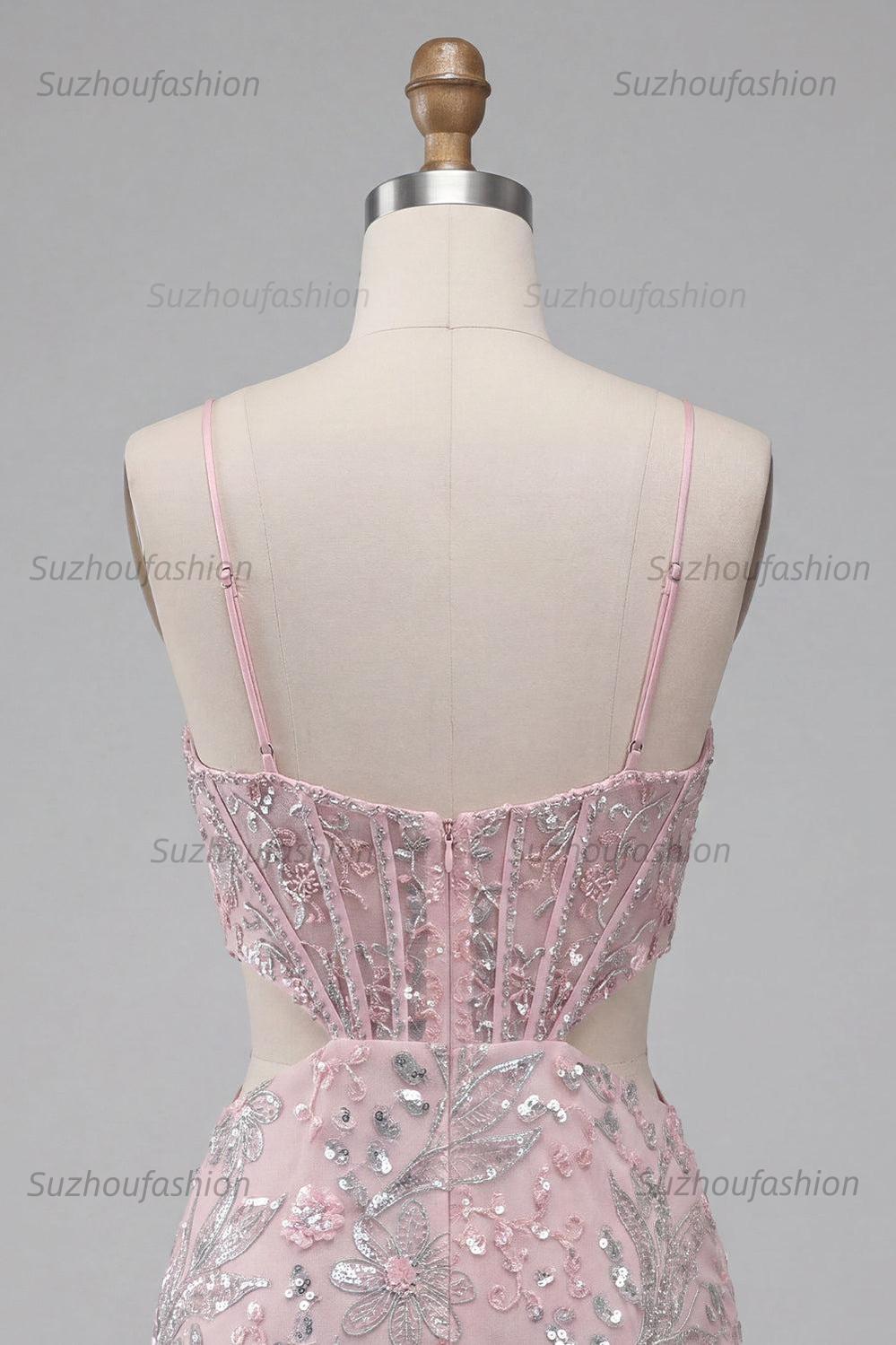 Suzhoufashion Floral Blush Corset Tight Cut Out Short Homecoming Dress