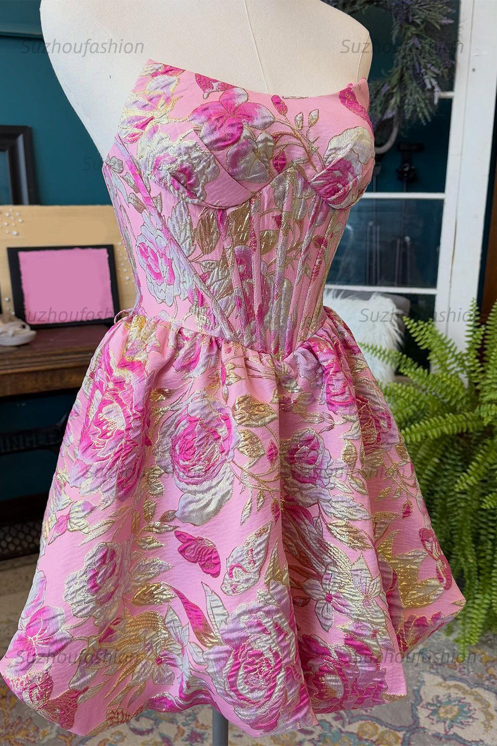 Suzhoufashion Floral Corset Blush A-Line Short Homecoming Dress