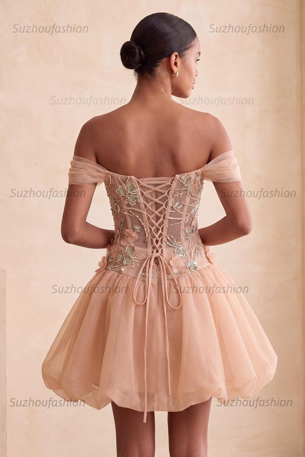 Suzhoufashion Floral Corset Light Pink A Line Beaded Short Homecoming Dress