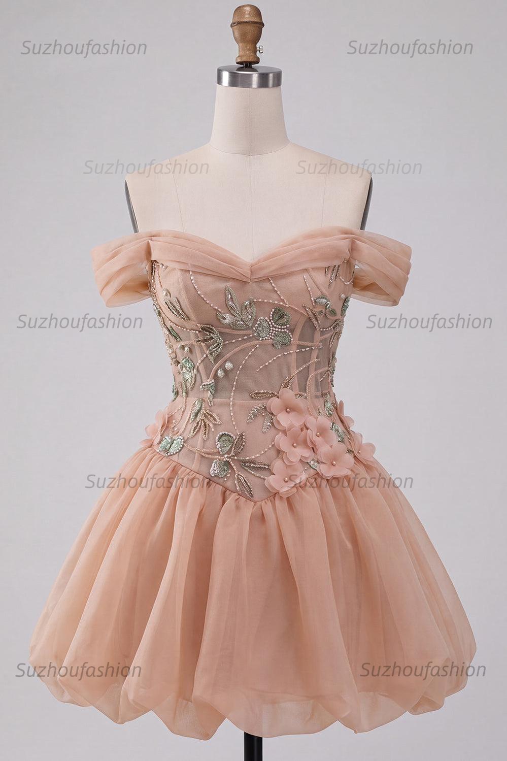Suzhoufashion Floral Corset Light Pink A Line Beaded Short Homecoming Dress