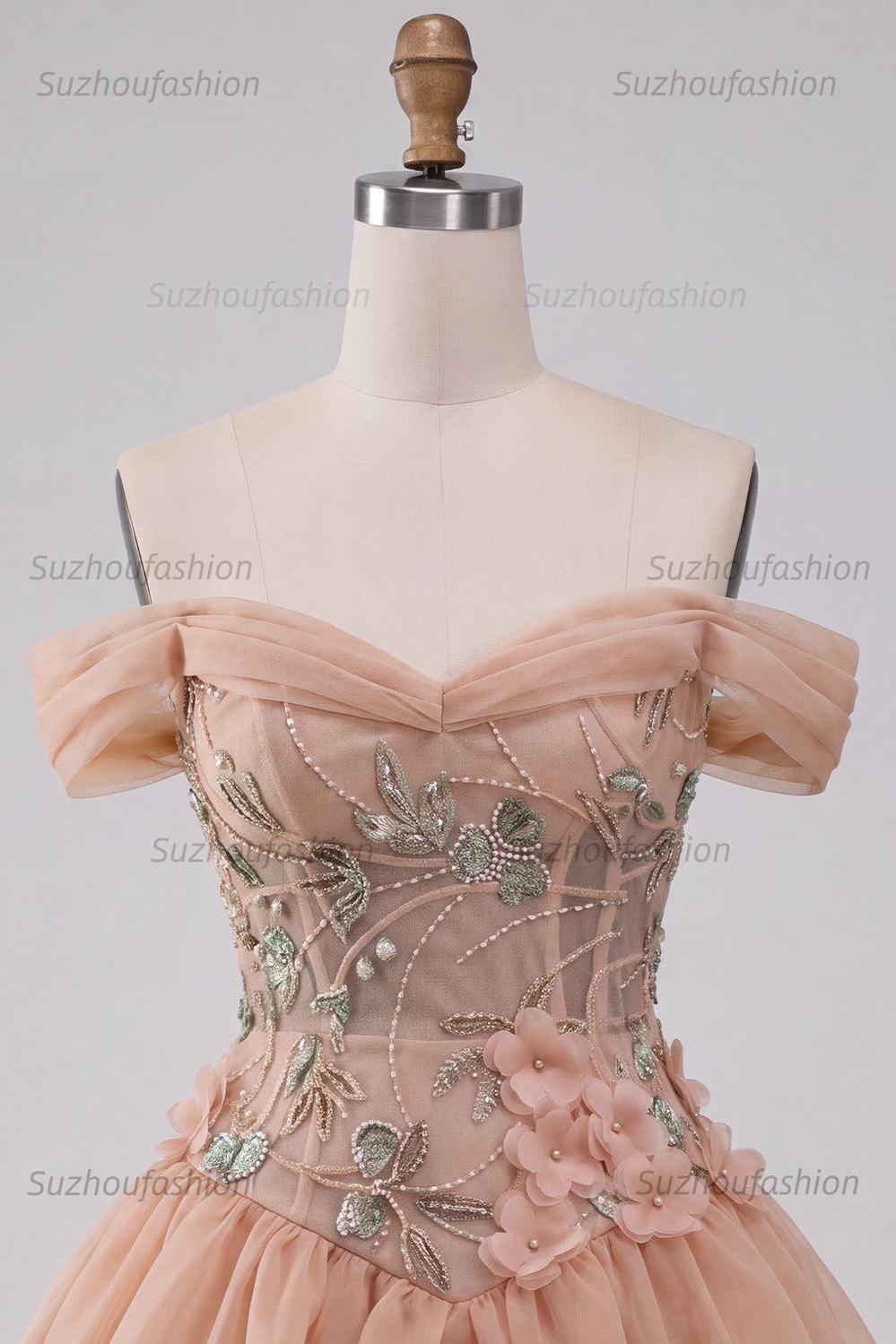 Suzhoufashion Floral Corset Light Pink A Line Beaded Short Homecoming Dress