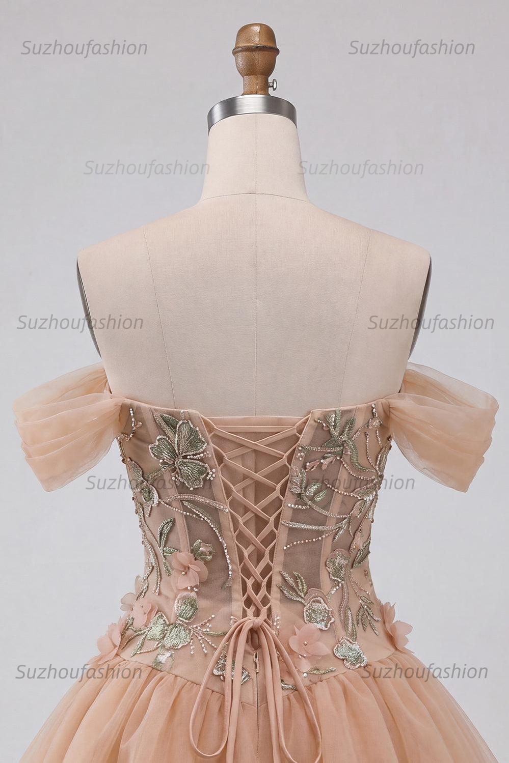 Suzhoufashion Floral Corset Light Pink A Line Beaded Short Homecoming Dress