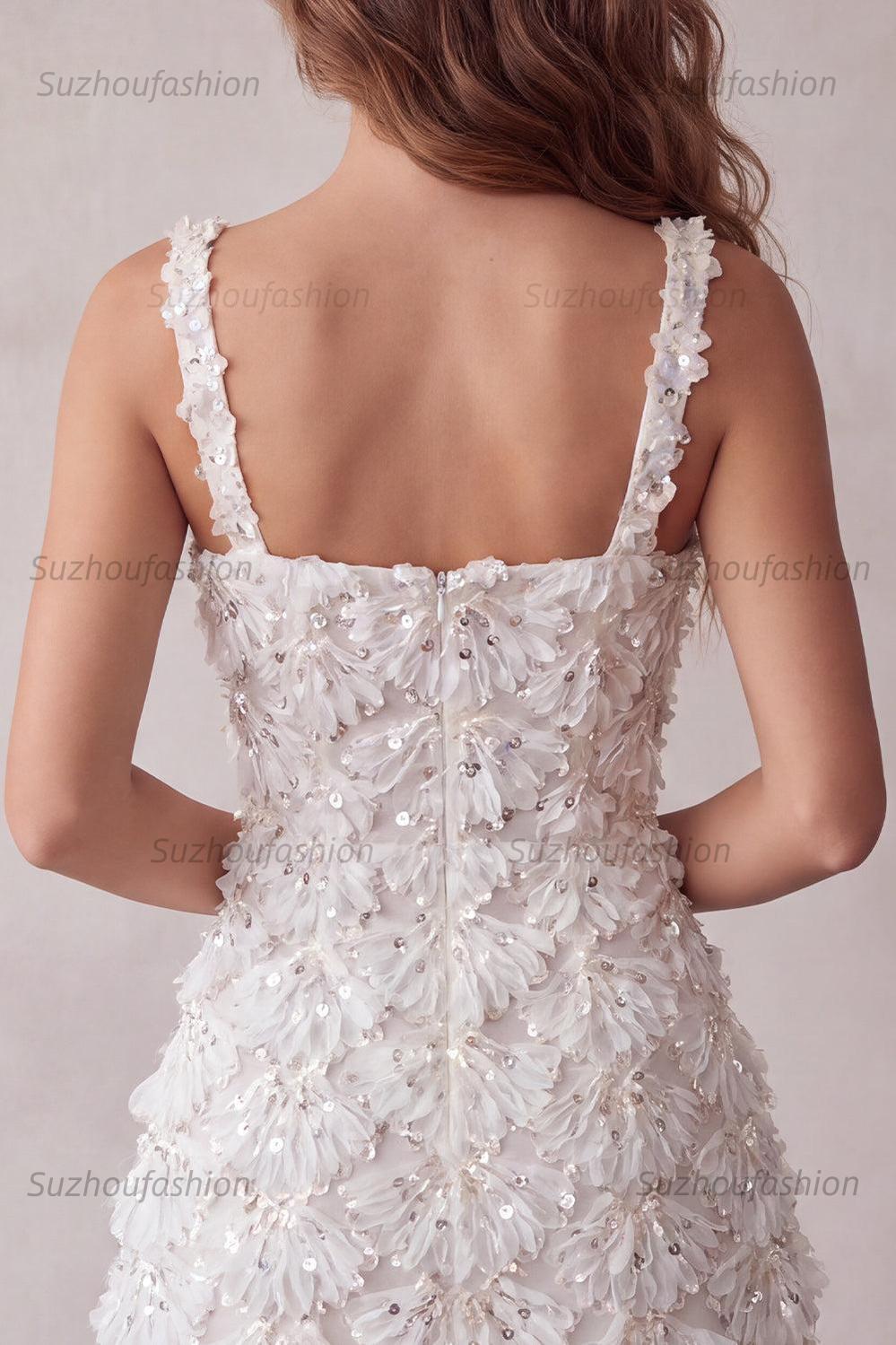 Suzhoufashion Floral Ivory Sequin Tight Short A-Line Homecoming Dress