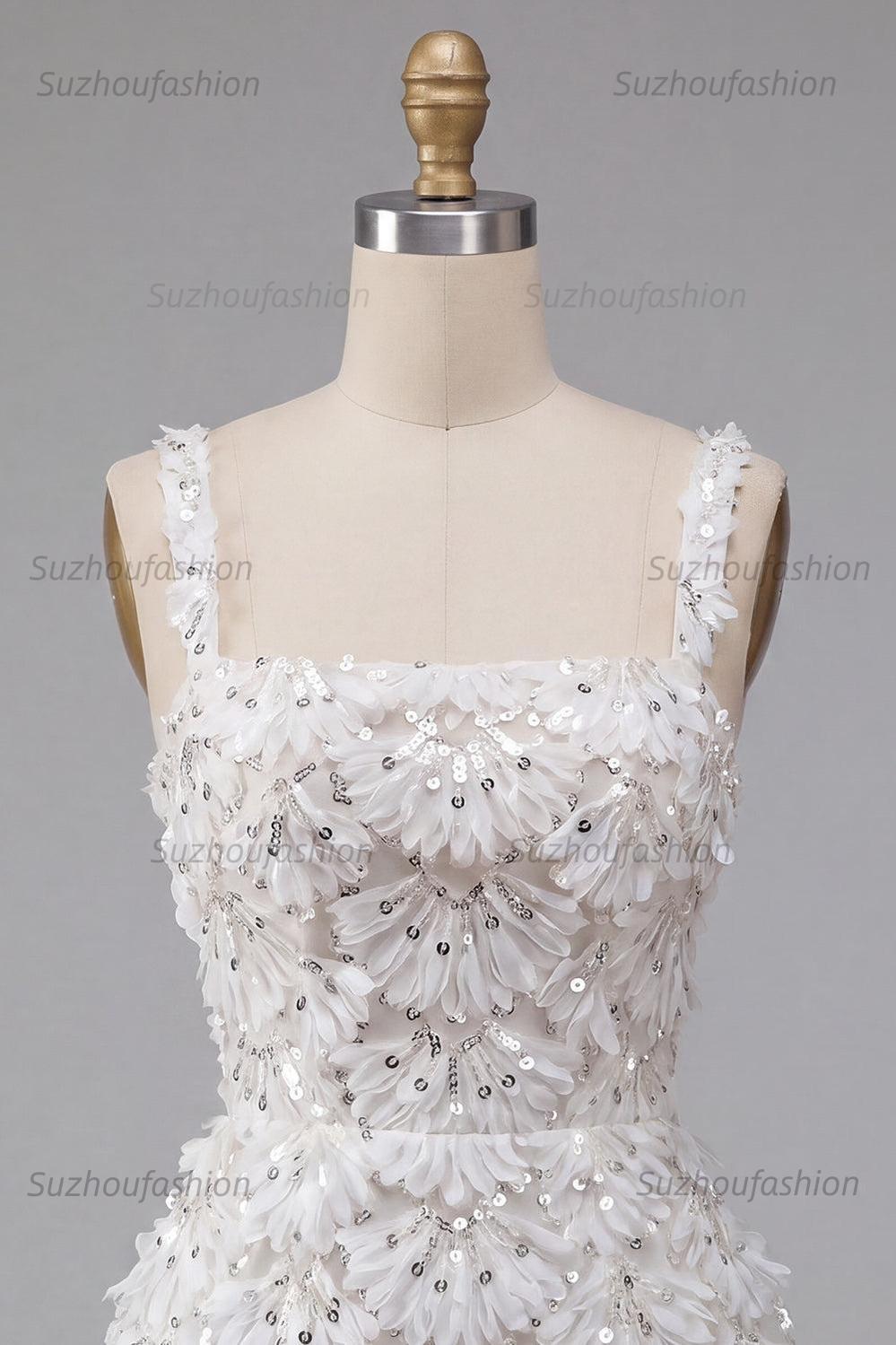Suzhoufashion Floral Ivory Sequin Tight Short A-Line Homecoming Dress